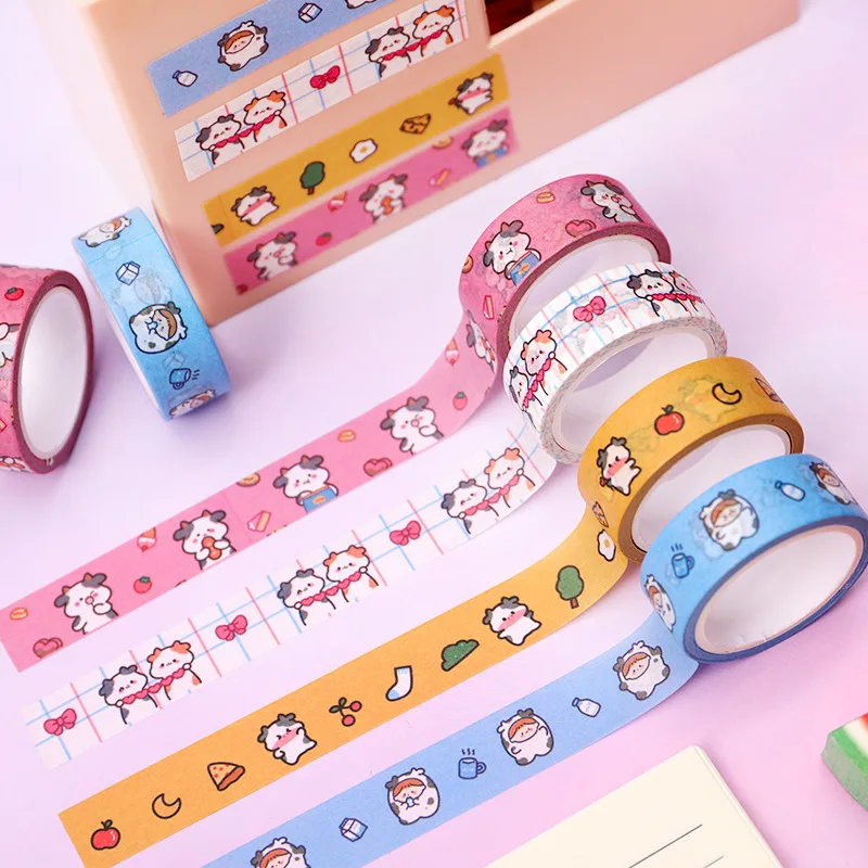 

1Roll Cartoon Kawaii Calf Washi Tape Student Cute Stationery Diary Scrapbook Material Diy Decoration Album Stickers Masking Tape