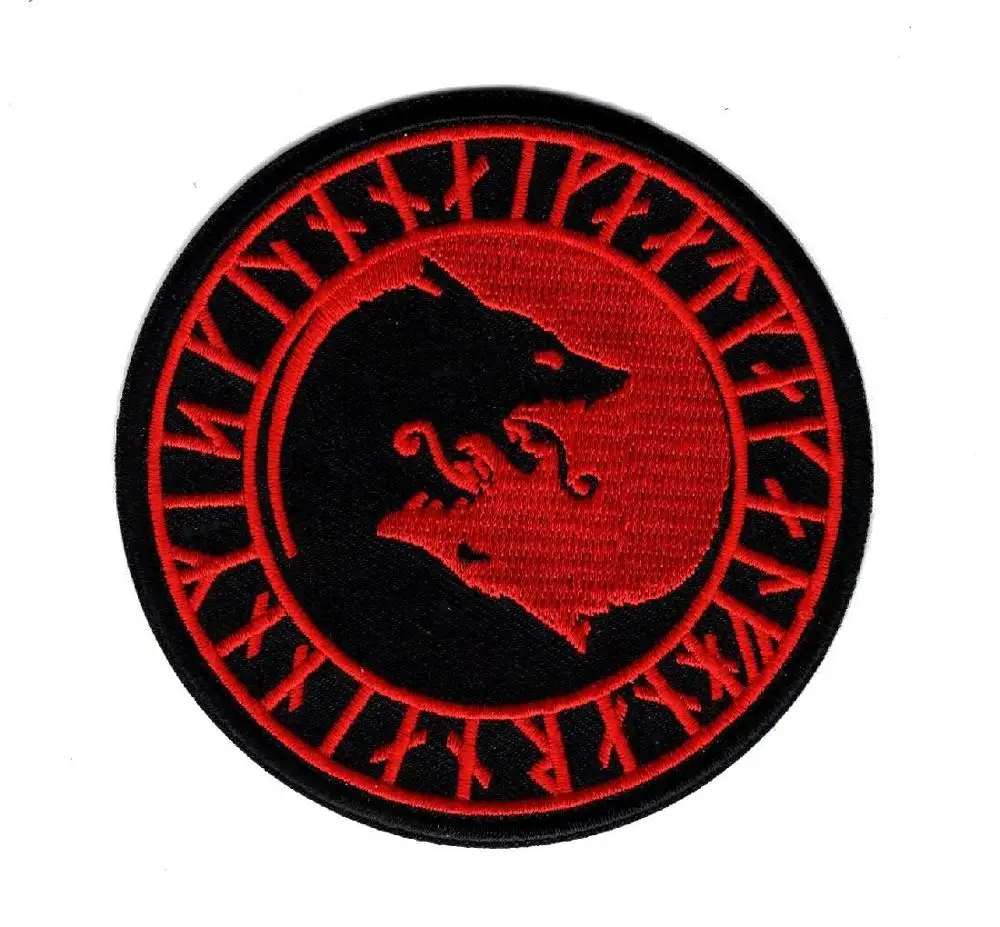Ворон символ Одина Unicursal Valknut Valhalla тактические Викинги боевой патч Blackbird Sun эмблема военный значок аппликация патч - Цвет: embroidery red