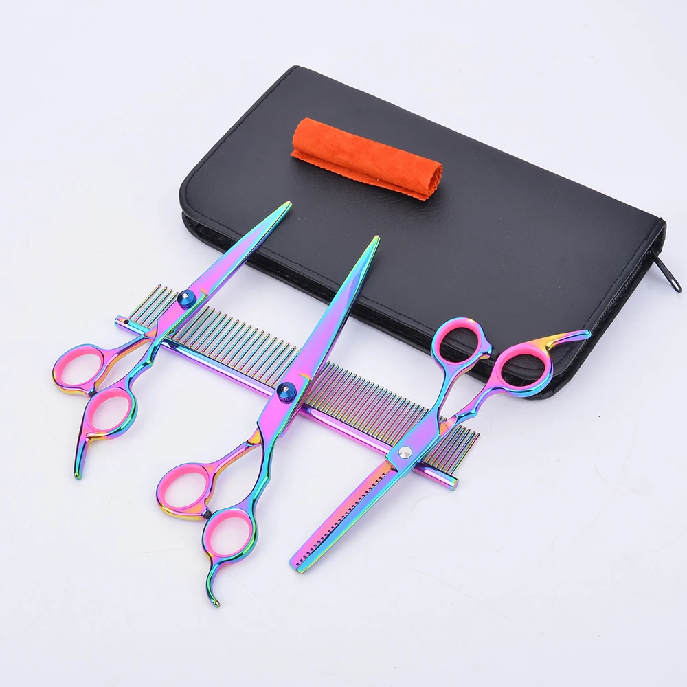 JuneJour Hair Scissors Salon For Pet Grooming HairBarber Hairdressing Shears Haircut Tool Kit 4Pcs/Set Purple Style Hairdressing