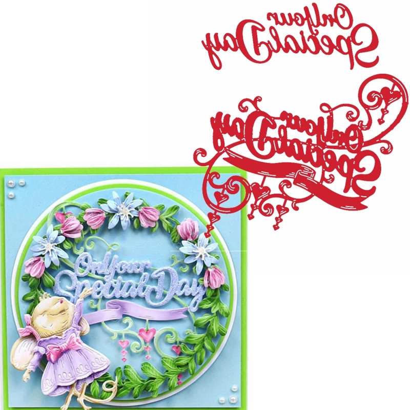 

On Your Special Day Metal Cutting Dies Love-Hearts+Phrase On Your Special Day Die Cuts For Card Making DIY Decoration Crafts