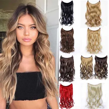 

DIANQI 24 inch fish line the invisible hair extension caused by the temperature of natural long wavy synthetic silk wig
