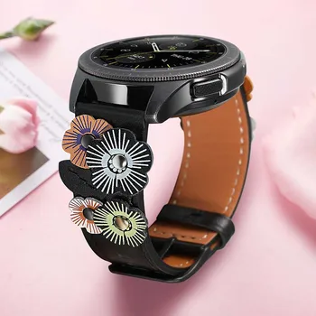 

Flower Genuine Leather Watchband 20mm for Samsung Galaxy Watch 42mm/Active/ Active 2 40mm 44mm /Gear Sport/S2 Classic Band Strap