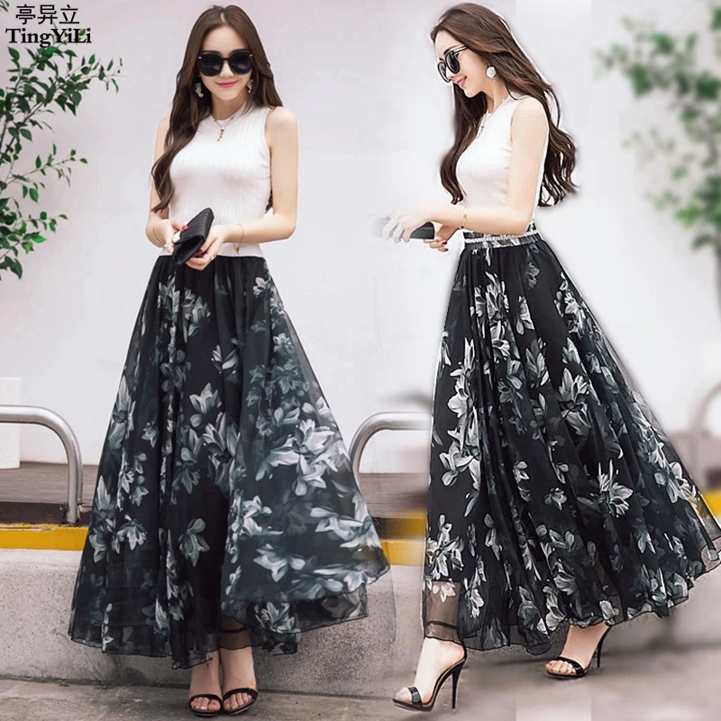 NEW TingYiLi Long Floral Skirts Womens 