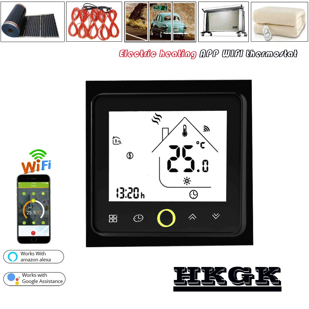 

16A heating thermostat for floor heating, electric heating film, with internal and external dual sensors, work with Alexa Google