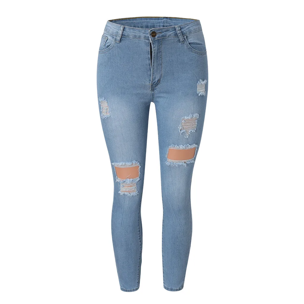 KANCOOLD Плюс Размер Женская мода разрушенный твердый модный карман Дикий Тонкий обтягивающий прилегающий шнурок джинсовые шаровары джинсы брюки