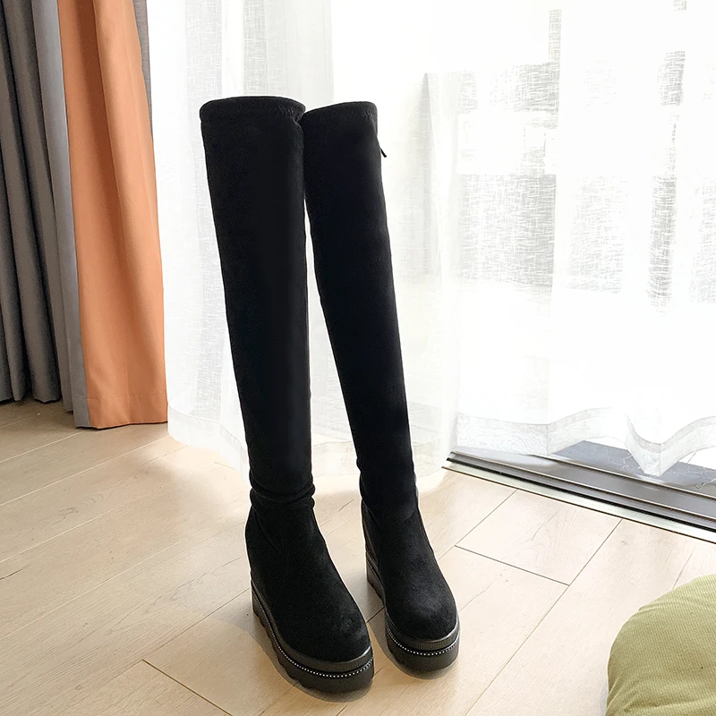 Women Increase High Wedge Over The Knee Boots Winter Women Platform Slim Thigh High Boots Non Slip Ladies Long Booties