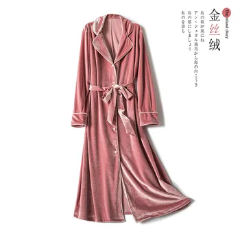 

Female Nightshirt Soft Velour Nightgown Sleepwear Lougne Nightdress Home Clothes Loose Sleep Shirt Nightwear With Button&Belt