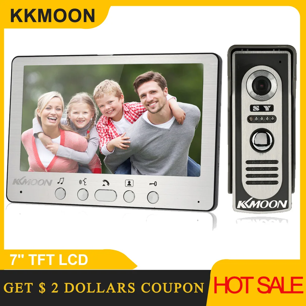 KKmoon 7'' TFT LCD Wired Video Door Phone Visual Video Intercom Speakerphone Intercom System With Waterproof Outdoor IR Camera