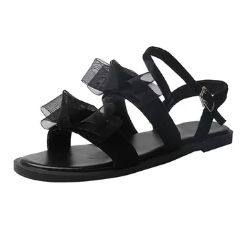

Women's sandals elegant bow fish mouth female wild word flat buckle clasp toe student beach sandals summer new style 2020
