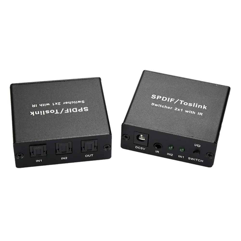 SPDIF/Toslink алюминиевый сплав долговечный конвертер Черный 2x1 с ИК-цифровой, с дистанционным управлением оптический аудио переключатель светодиодный индикация