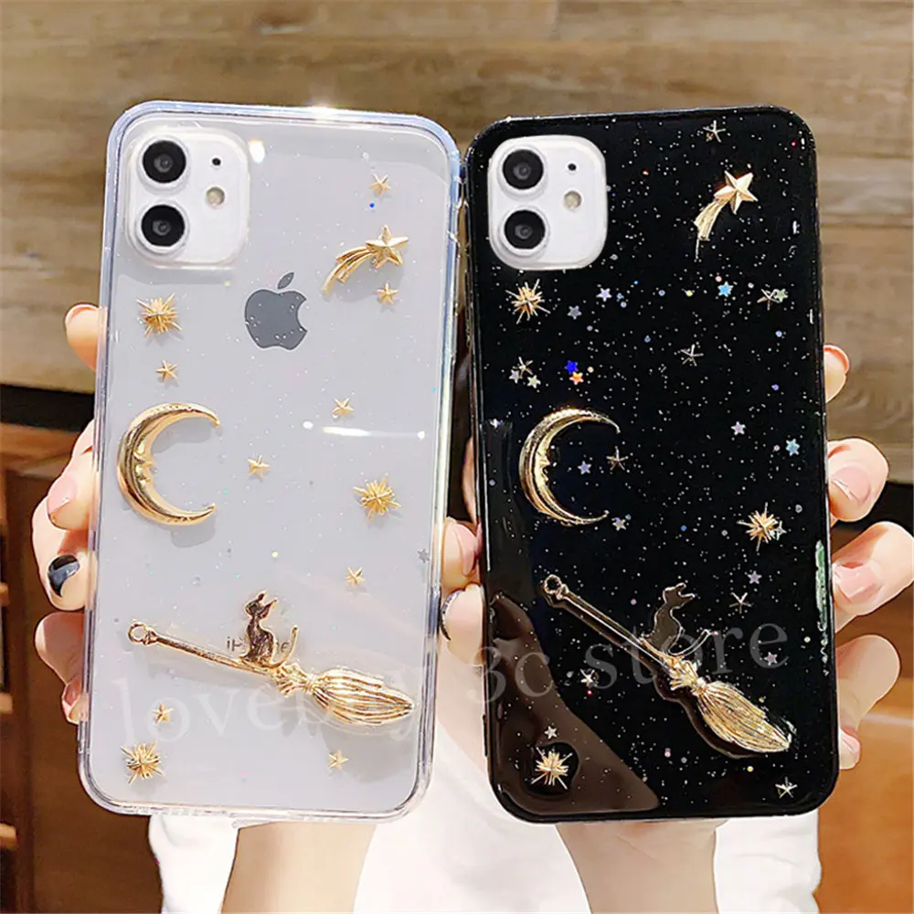Lovebay Прозрачный чехол для телефона с Луной и звездами для iPhone 11 Pro Max 7 8 Plus X XR XS Max блестящая пудра мягкая ТПУ Силиконовая задняя крышка