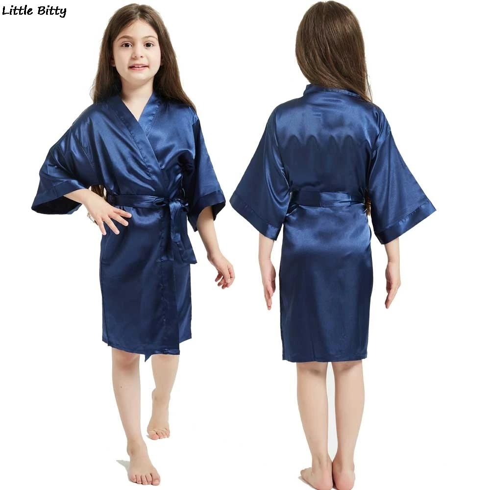 Wedding Party Robes for Girls Children Satin Pajamas Teen Girls Sleepwear Bathrobes for Children Silk Kimono Bathrobes Kids