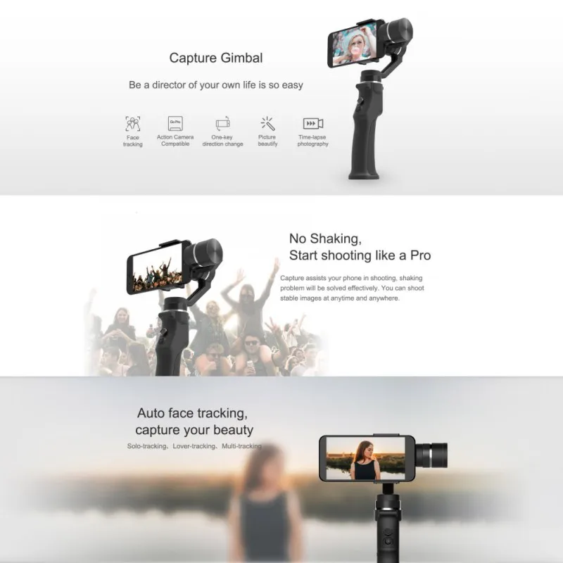Захват 3 оси ручной карданный стабилизатор для смартфона mobiele telefoon для iphone GoPro 7 6 5 sjcam eken Yi Экшн-камера