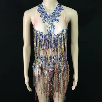 

Colorful Bodie with imitation diamond women's birthday Stage Dance Costume disco dance singer show suit