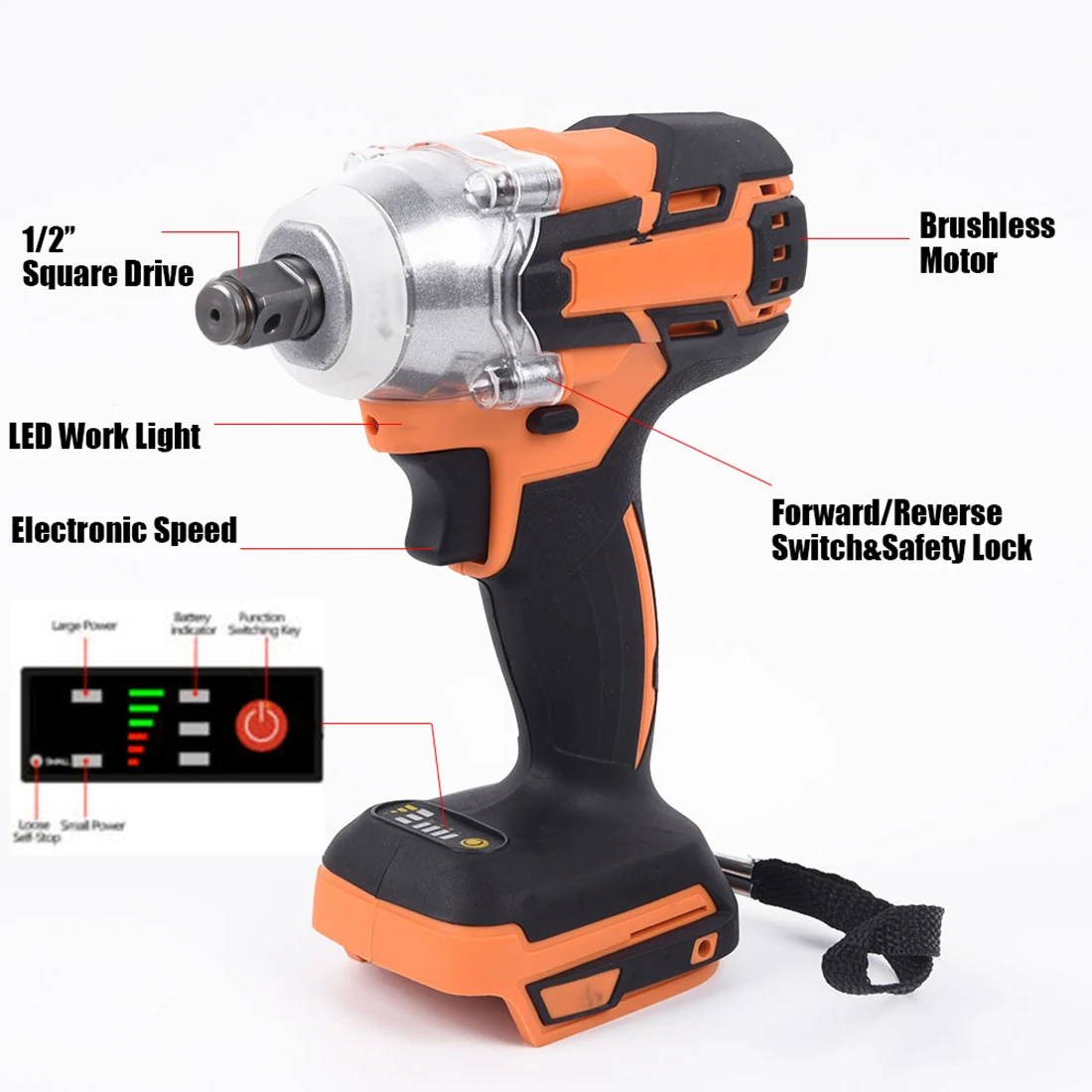 

New 18V 520Nm 1/2'' Electric Brushless Impact Wrench Rechargeable Socket Wrench Power Tool Cordless Without Battery For Makita