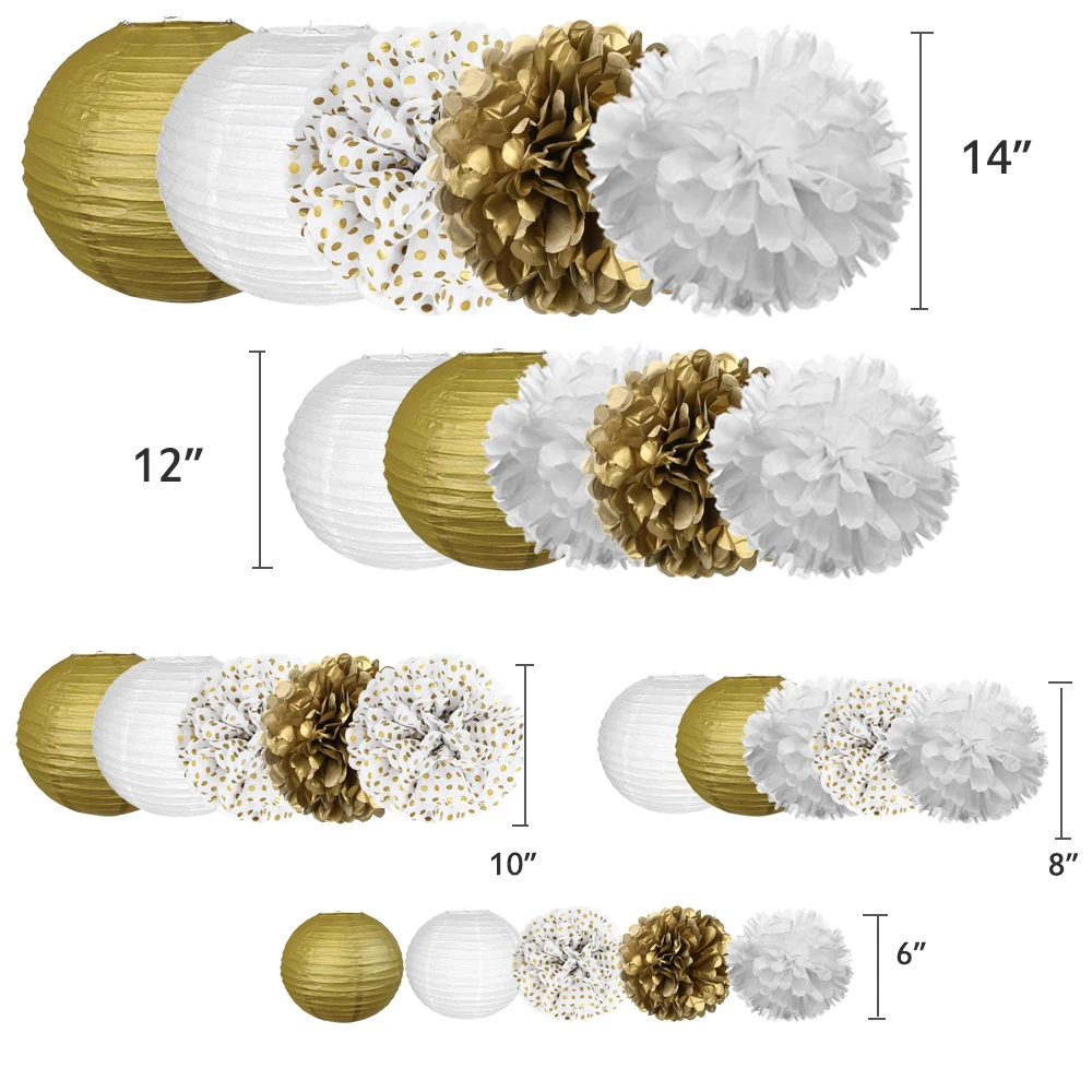 25 шт. "-14" белый золотой узор в горошек тканевая бумага Pom Poms золотой белый бумажный фонарь lampion для свадьбы подвесные украшения для вечеринки