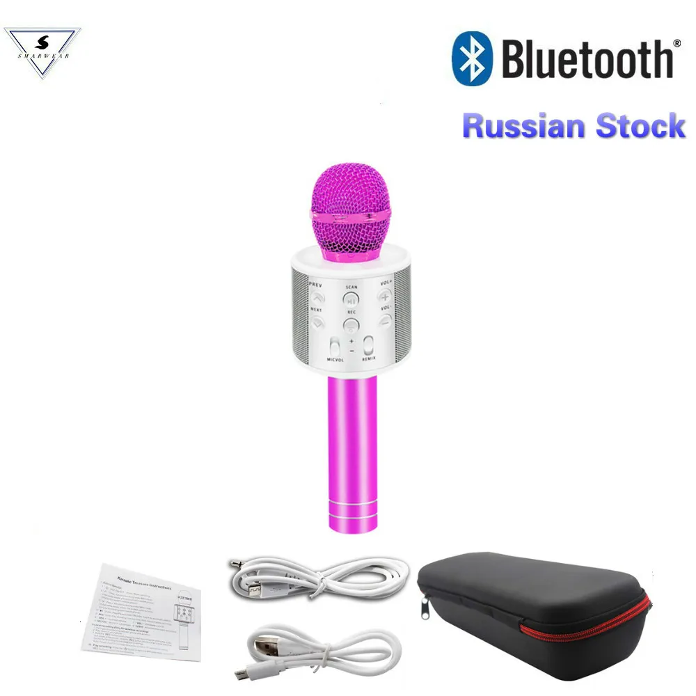 

New Arrival in Russian WS858 Bluetooth Wireless Condenser Magic Karaoke Microphone Mobile Phone Player MIC Speaker Record Music