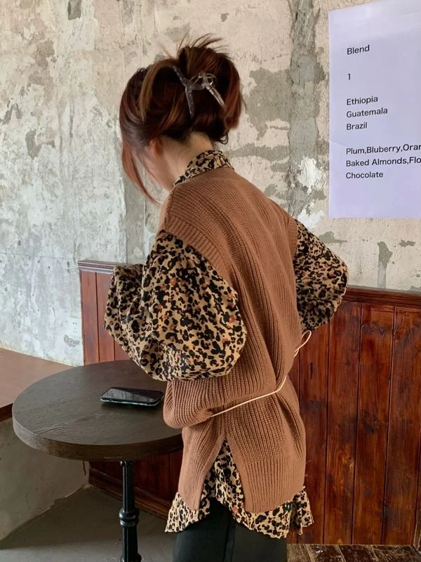 Новинка экономичная Осенняя винтажная рубашка с леопардовым принтом cмаз |