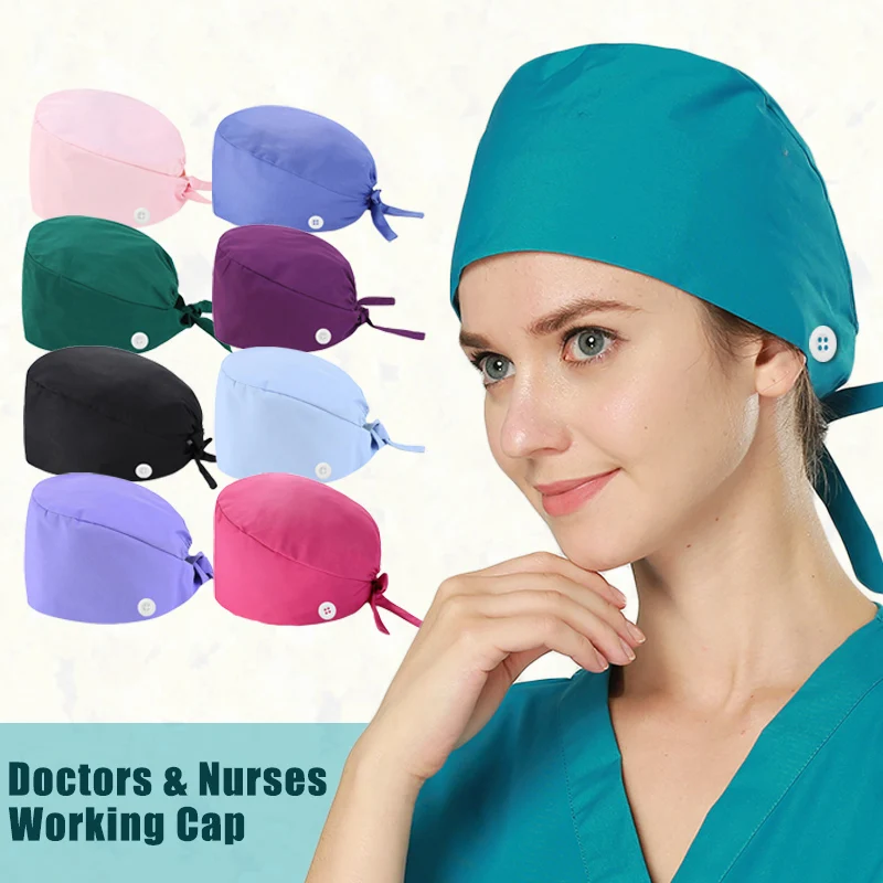 Unisex Solide Color Hat Button Adjustable Beauty Salon Care Cap Laboratory Pet Shop Nurse Doctor Working Caps