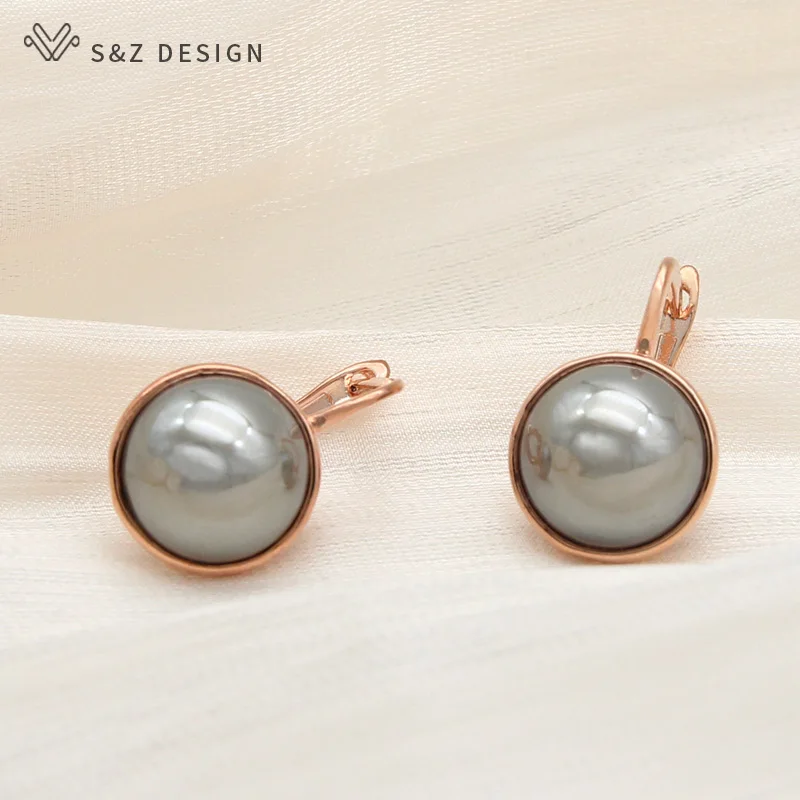 S&Z DESIGN New Simple Large Round Simulated-pearl Dangle Earrings For Women Girl Wedding Rose Gold Color Jewelry
