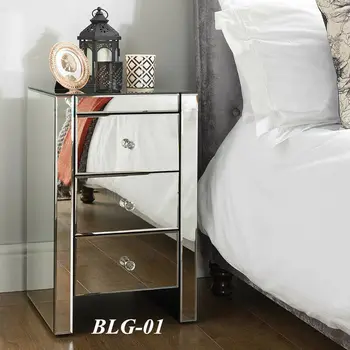 

Anjohn Venetian Mirrored Glass Bedside Table 3 Drawer Glass Mirror Bedroom Nightstand de chevet fast