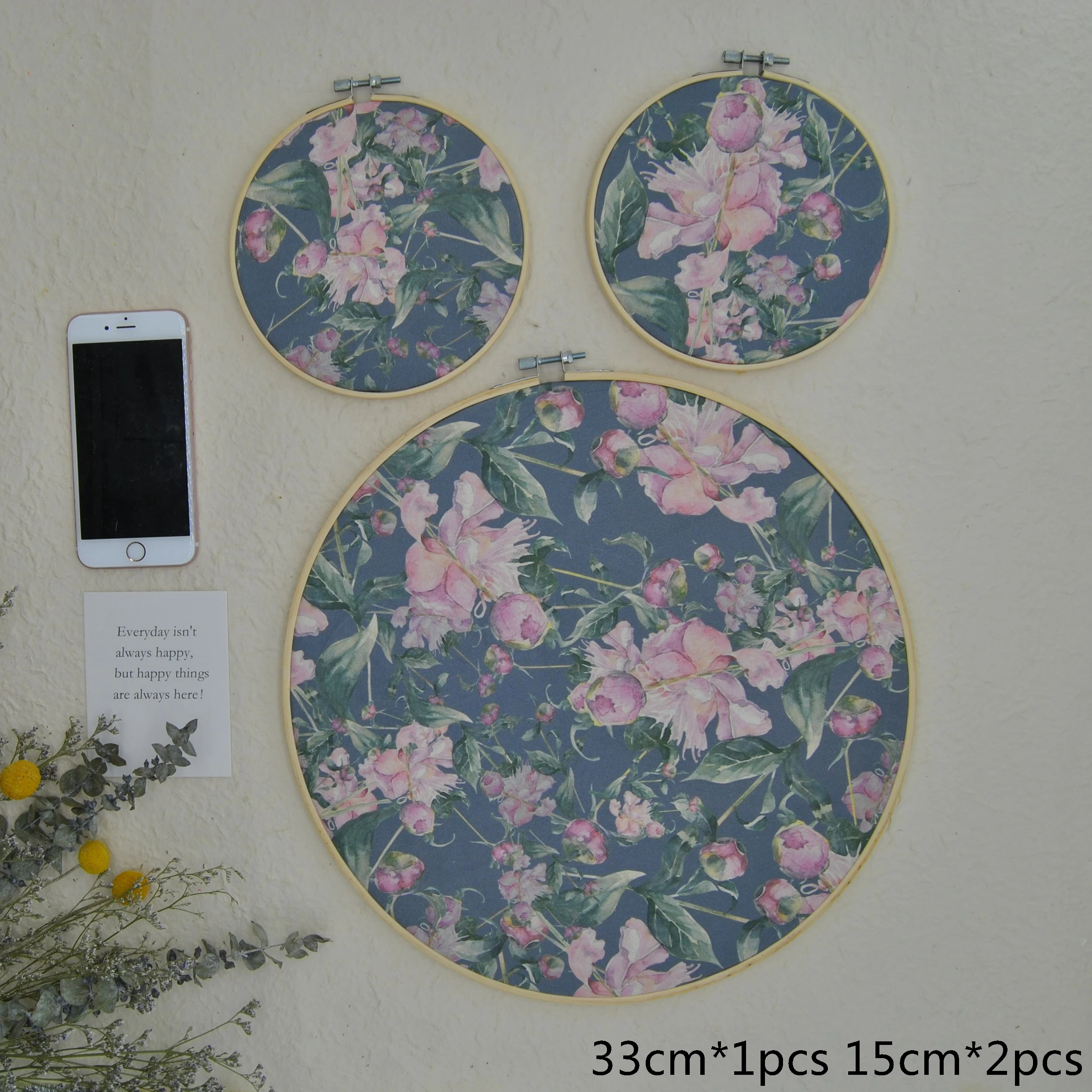 

(3pcs/set) original design Nature Bamboo round fabric wall decoration room décor wild roses Deer velet printing No.XT33-8