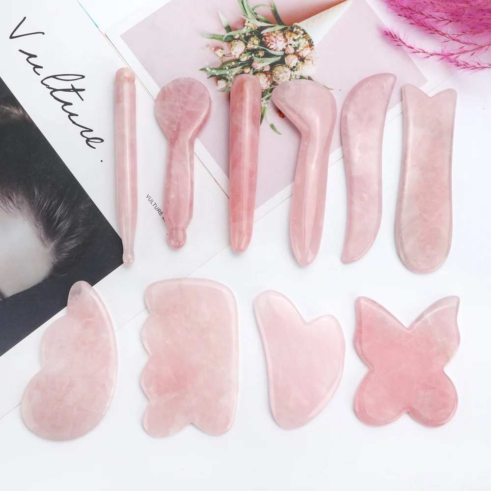 Natural Jade Gua sha Scraping Massage Scraper Face Massager Board Rose Quartz Agate Acupoint Facial Eye Care Beauty Tools