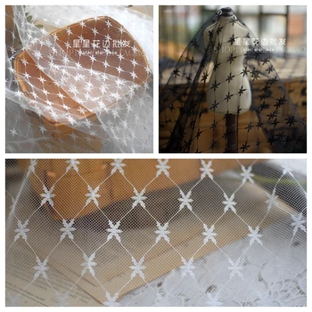 

150cm Wide Jaquard Stars Dot Mesh Lace Fabric For Girls' Tulle Dress Wedding Garment Sewing Decorative Net Fabric White Black