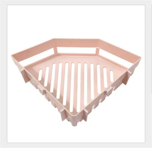 Suction Wall Triangular Shower Caddy Shelf Bathroom Corner Bath Rack Storage Holder Organizer Shelves Pink