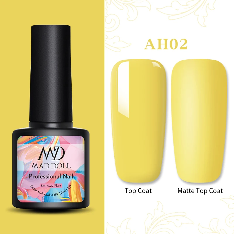 MAD DOLL 8ml Matte UV Gel Nail Polish Semi Permanent Soak Off Nail Art Gel Varnish Lacquer Matte Top Coat Needed - Цвет: AH02