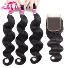 Funky Girl Hair 3/4 пряди, малайзийские волнистые пряди с закрытием, не Реми человеческие волосы, плетение на шнуровке, пряди