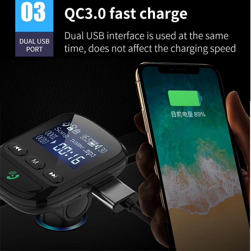 LAMJAD Bluetooth 5,0 автомобильный комплект беспроводной fm-передатчик громкой связи AUX аудио автомобильный mp3-плеер Поддержка TF/U диск QC3.0 USB порт