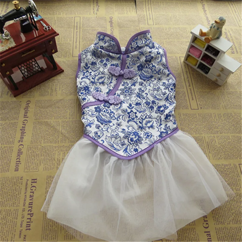 Китайский год одежда для собак костюм весна лето Собака платье Тан костюм Cheongsam кошка Чихуахуа Йоркский Щенок Одежда Прямая поставка