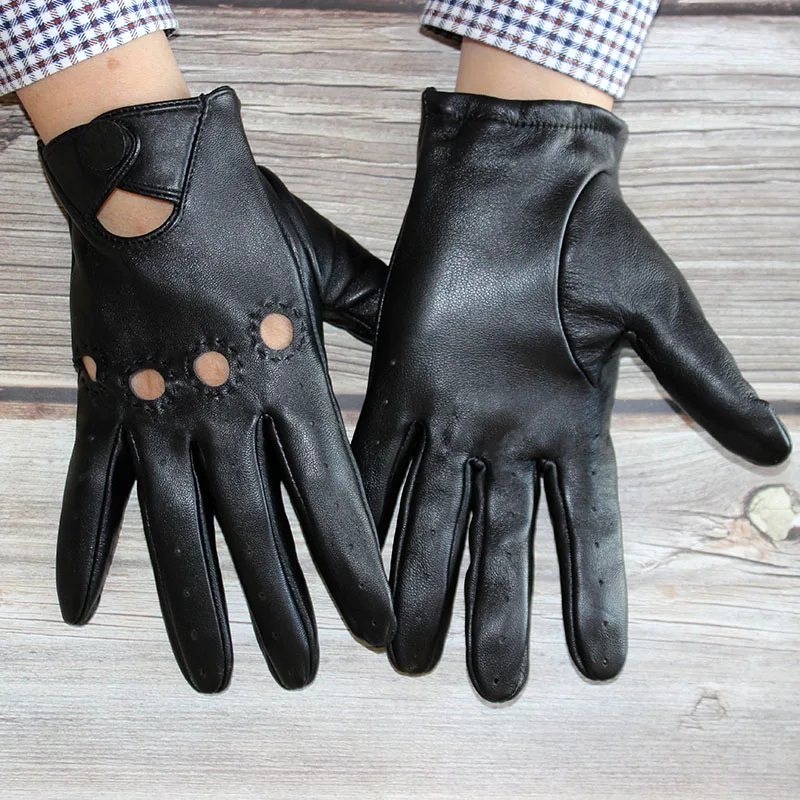 Women's Genuine Lambskin Leather Driving Gloves - Full Finger, Adjustable Wrist, For Car & Motorcycle