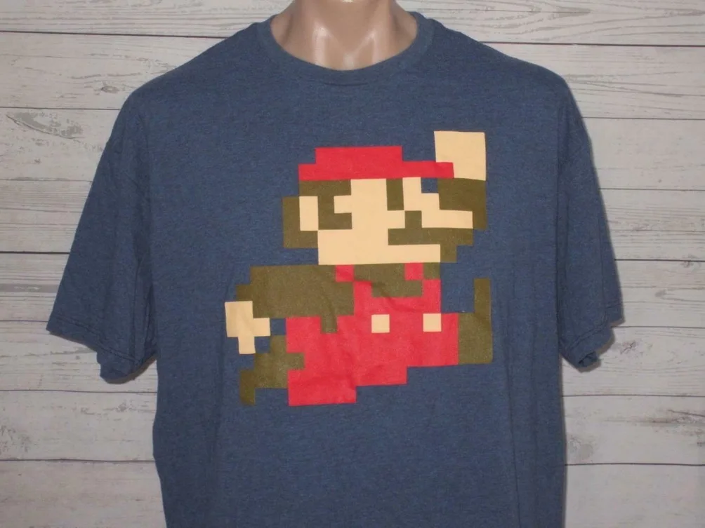 Super Mario 8-Bit 2Xl Xxl Nintendo Nes Retro Jumping Blue T-Shirt Video Game Funny Design Tee Shirt |