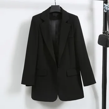 

2020 Spring Fall New Suit Coat Women Long-sleeved Single Button Notched Casual Ins Korean OL Suit Jacket Leisure Blazer