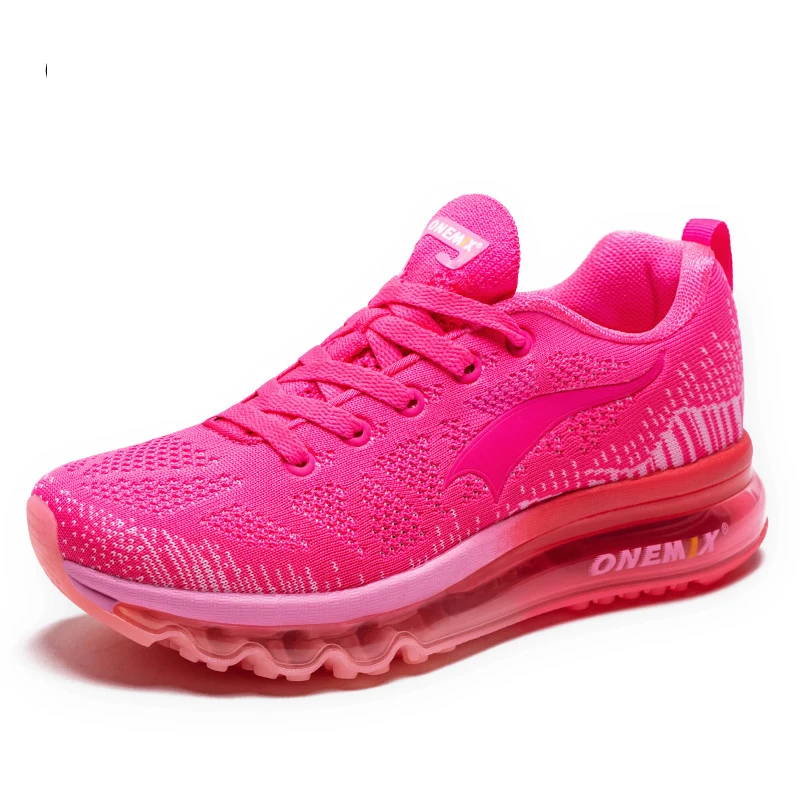 ONEMIX мужские кроссовки модный дышащий сетчатый Сникеры на воздушной подушке женская обувь для тенниса для ходьбы спортивная обувь для бега - Цвет: Rose Red