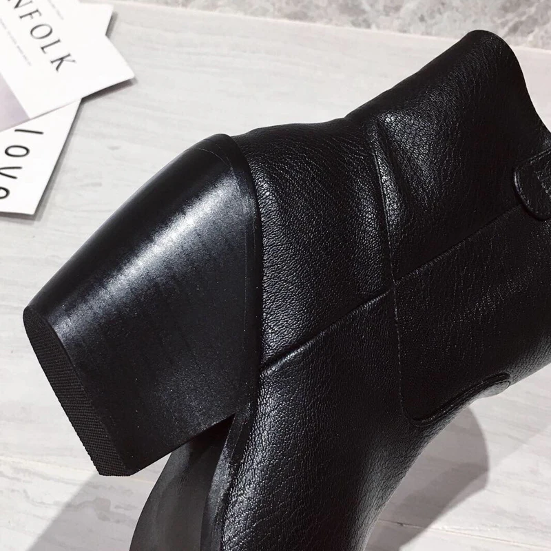 Concise Western Boots Women Heels Shoes Leather Pointed Toe Casual Winter Bootee Female Short Bootee Woman Low Heel Plus Size 41