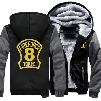 

Anime Hooded Enn Enn No Shouboutai Fire Force Team 8 Thicken Hoodie Zipper Jacket Sweatshirts MEN WOMEN Fleece Outwear Coat top