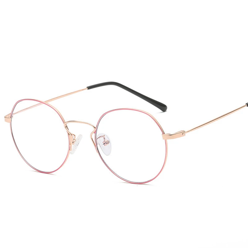 Pink rose gold Новое круглое плоское зеркало в раме Ретро выкидывание металла близорукость рамки мужские и женские синие очки - Цвет оправы: Pink rose gold