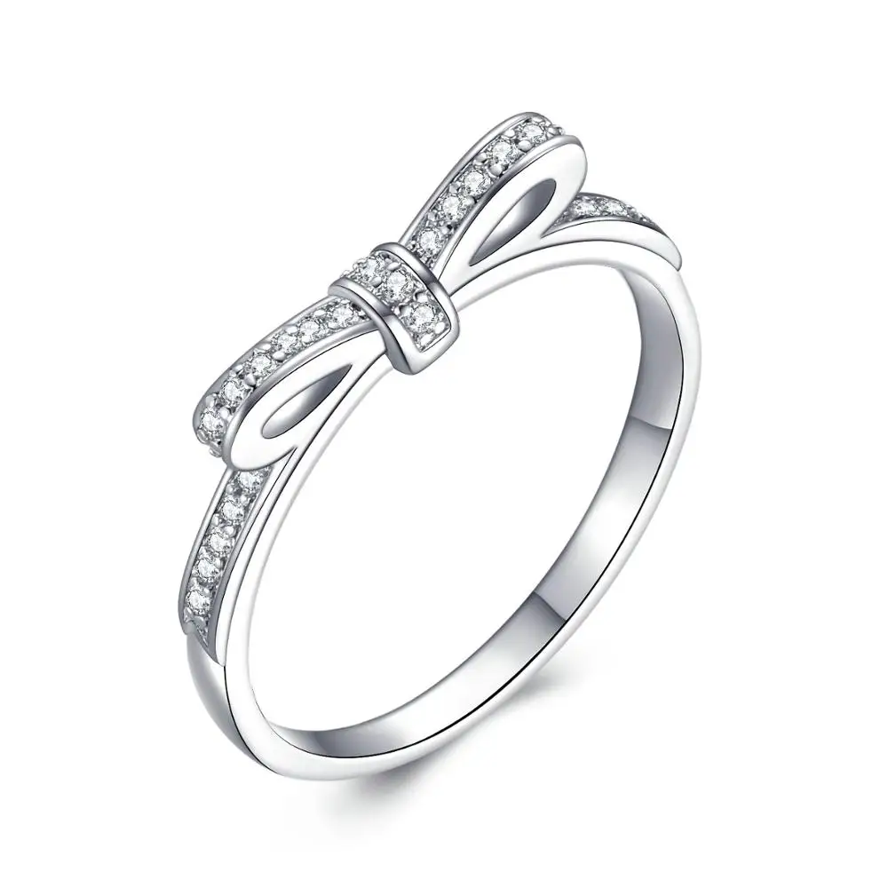 Светильник в виде пера, чистое циркониевое кольцо, совместимое со свадебными брендовыми кольцами для женщин, ювелирные изделия для помолвки, аксессуары в подарок - Цвет основного камня: Серебристый
