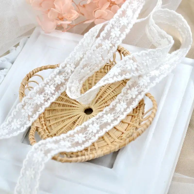 5yard/lot 2cm Narrow Lace Trim Cotton Embroidered Flower Lace White Clothes Bilateral Crocheted X935 lace ribbon lace fabric lace sewing accessories lace sewing supplies lace accessories lace garment accessories clothing craft accessories