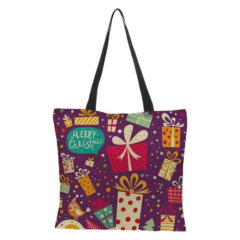 

CROWDALE Christmas gift DIY Double-side Christmas elements bag Funny bags Women's Canvas Large Capacity Vintage Shoulder Bag