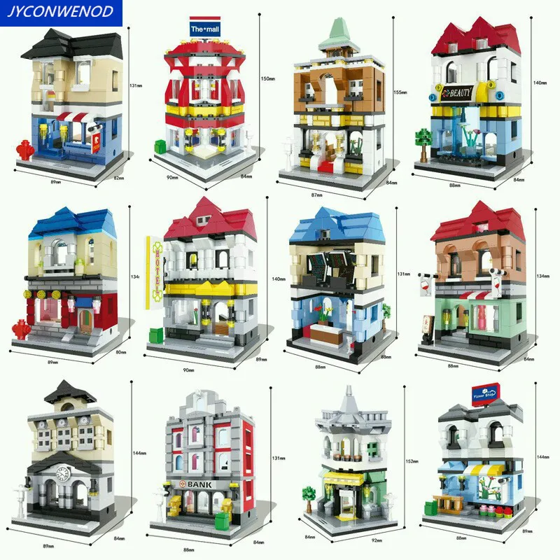 

Small particles Double-decker mini city street view Building Blocks bank Beauty salon shop model sets bricks Toys for children