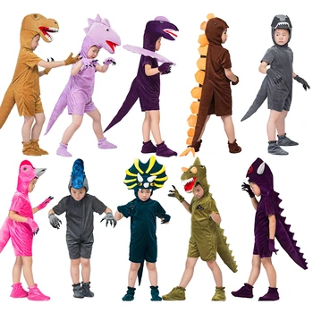 

Adults Kids Short Sleeves T-REX Dinosaurs Costumes Halloween Cosplay Party Animals Cartoon Dress Up Jumpsuit Outfit Costume