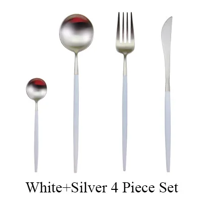 White silver 4 шт./компл. black rose Золотой набор столовых приборов 304 Нержавеющая сталь Вестерн набор столовых приборов столовые приборы посуда набор Прямая - Цвет: White silver