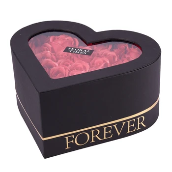 

Eternal Red Rose Box Artificial Fake Soap Flower Gift Heart Box Valentines Day Girlfriend's Gift for Women Wedding Decoration