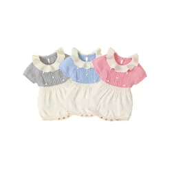 Barboteuse à col à volants pour bébé fille, combinaison en coton à manches courtes pour nouveau né, vêtements d'escalade 