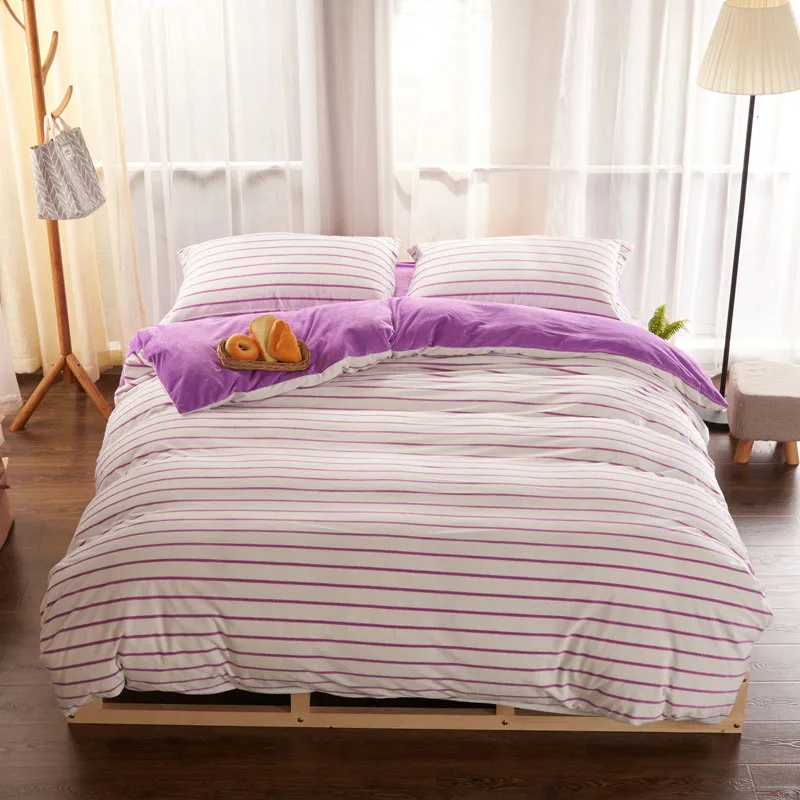 purple small stripe 3/4 шт. печати пододеяльник для девочек зимние комплекты постельного белья Стёганое одеяло простынь и наволочки комплект наволочек постельное белье для кровати в спальне постельное белье - Цвет: purple small stripe