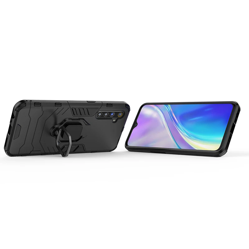 black color Противоударный армированный чехол для realme xt x2 pro, подставка, держатель, автомобильный кольцевой чехол, чехол для oppo reno 2 2z ACE realme 3 5 pro k5, задняя крышка - Цвет: black color